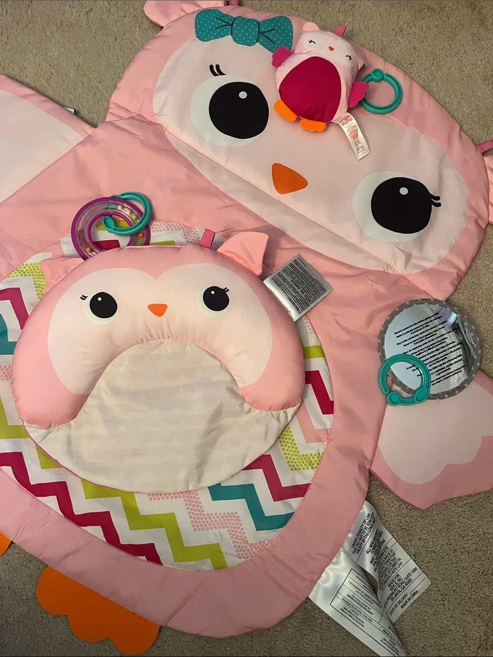 Pink Owl Play Mat & Tummy Time Pillow – Baby Learning Toy